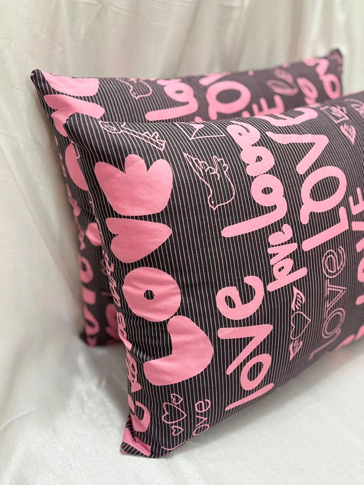 Desenli Fermuarlı | 2 Adet Yastık Kılıfı Pamuklu