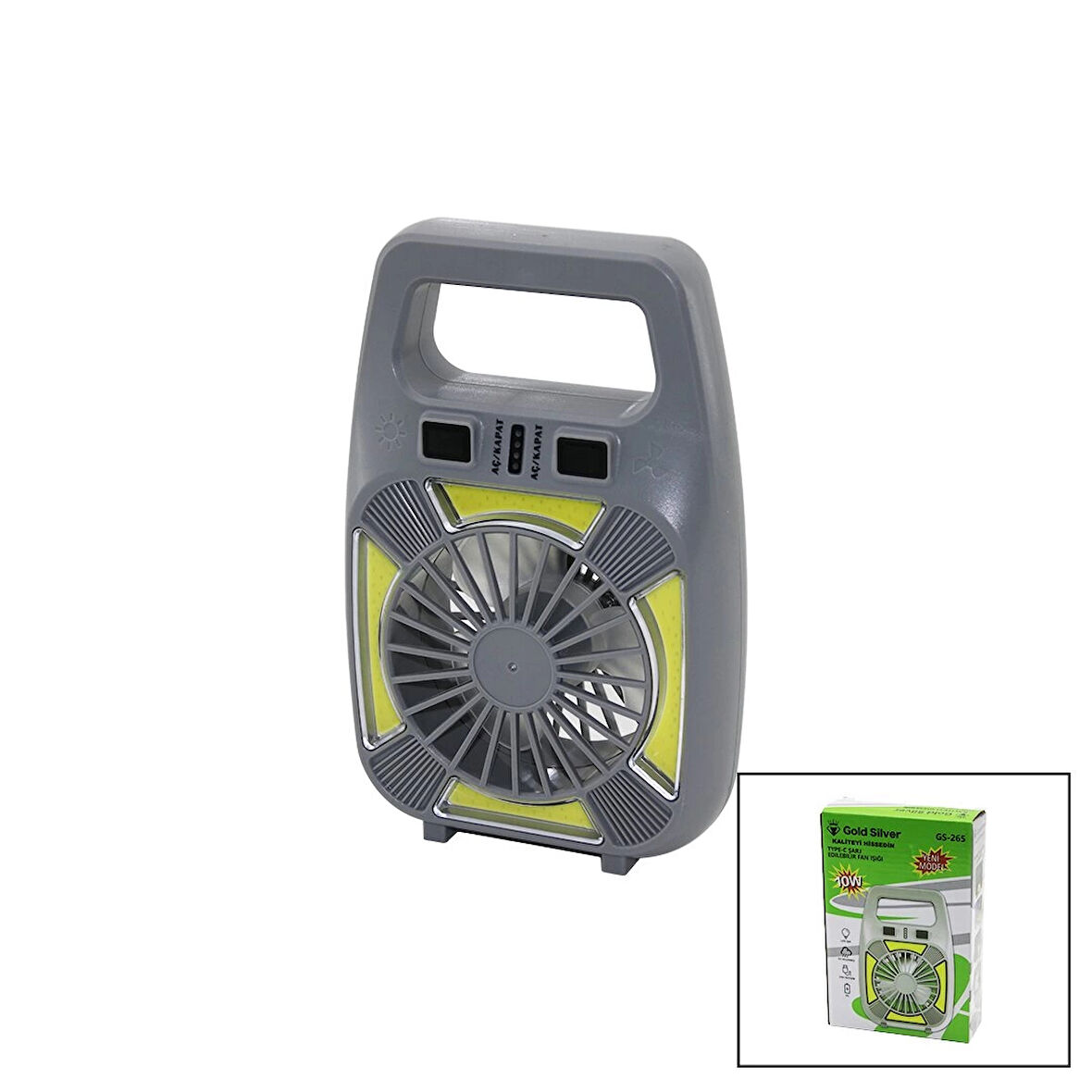 2İN1=MİNİ FAN - FENER USB ŞARJ 2 KADEME HIZ LAMBA=4 FONKSİYON - 10W SU GEÇİRMEZ TAŞIMA KULP MİNİ VANTİLATÖR GS-265 (5365)