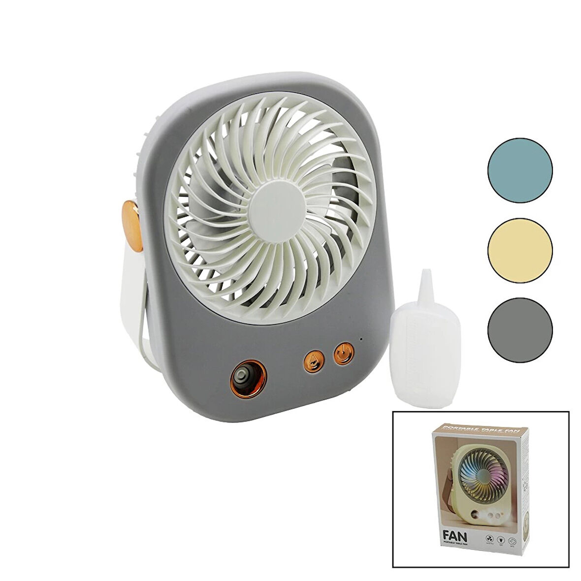 SU SPREYLİ USB MİNİ FAN 15.5X12CM MASA ÜSTÜ USB ŞARJLI 2İN1 KULP=TAŞIMA - DURUŞ 3 KADEME HIZ BJJ-566 (5365)