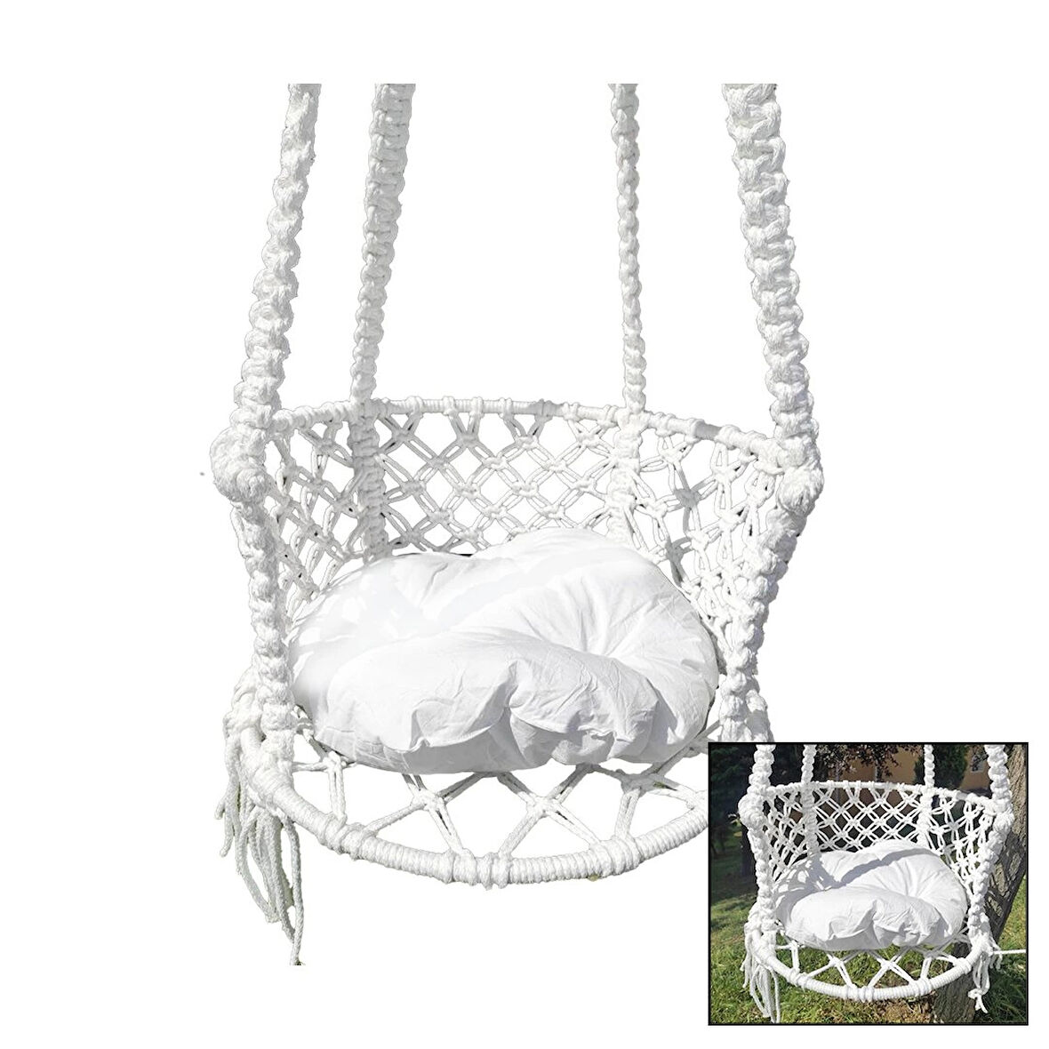 İPEK HAMAK DAVUL SALINCAK  MİNDERLİ   ÇAP:60CM   150KG.TAŞIMA KAPASİTESİ   1-ASMA HALATI - 1-ÇELİK DUBEL (5365)