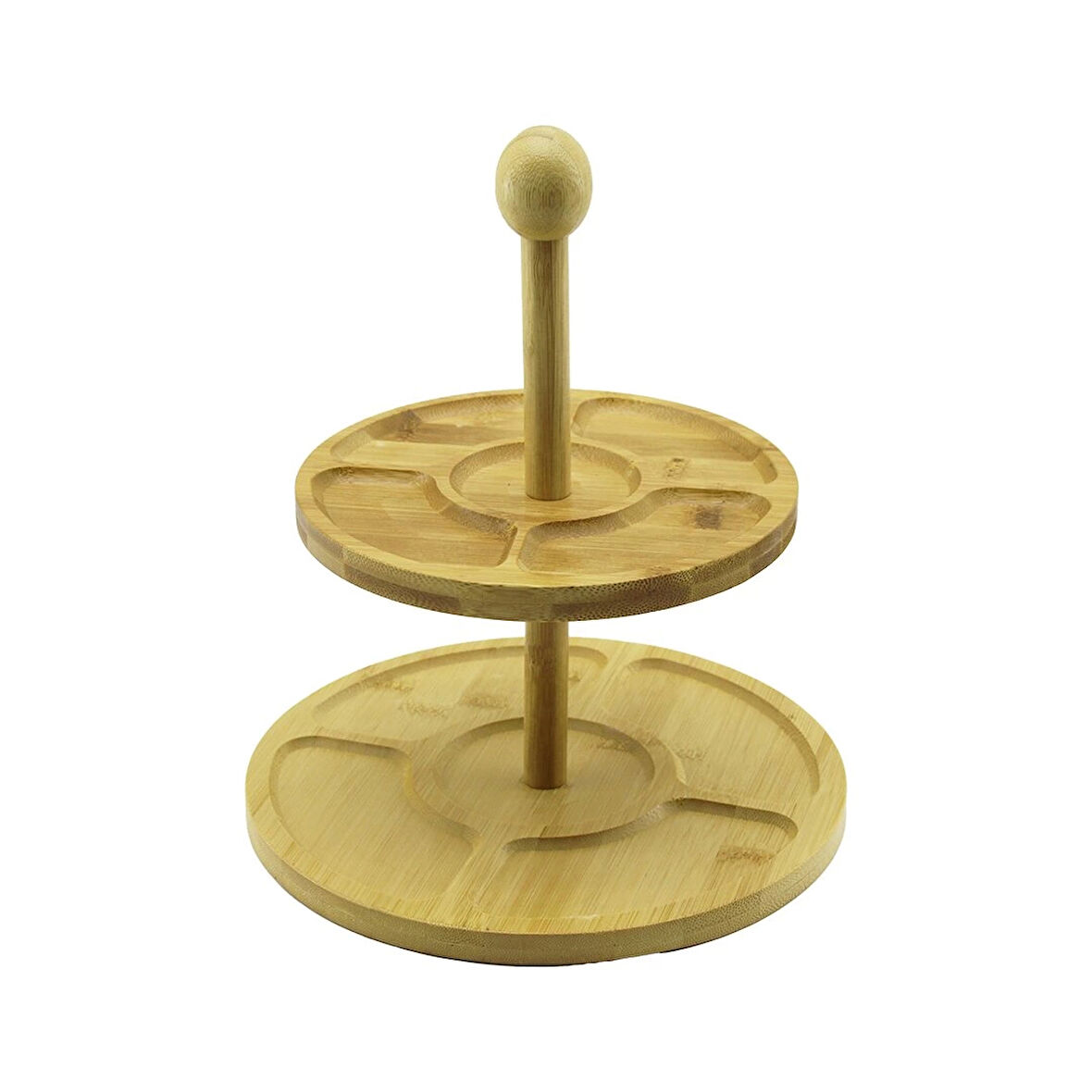 5 BÖLMELİ - YUVARLAK - 2 KATLI  AHŞAP BAMBU SUNUMLUK  ÇAP: 19.5CM -- 24.5CM (5365)