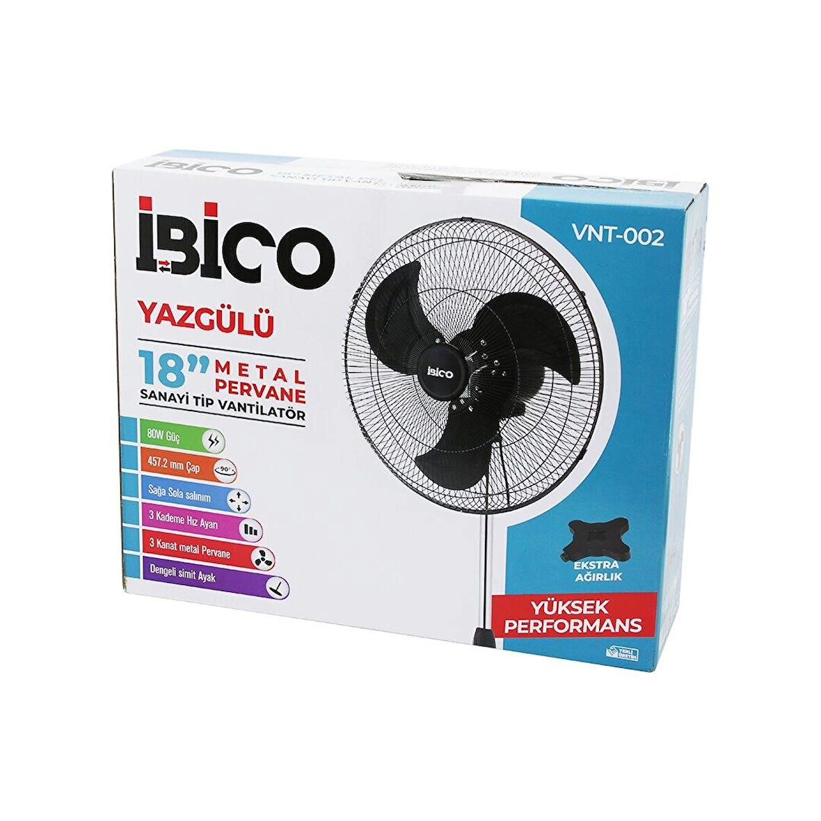 18 İNÇ 45.7CM SANAYİ TİPİ AYAKLI VANTİLATÖR 3 KADEME HIZ - 3 METAL KANAT 80W 140CM YÜKSEKLİK VNT-002 (5365)