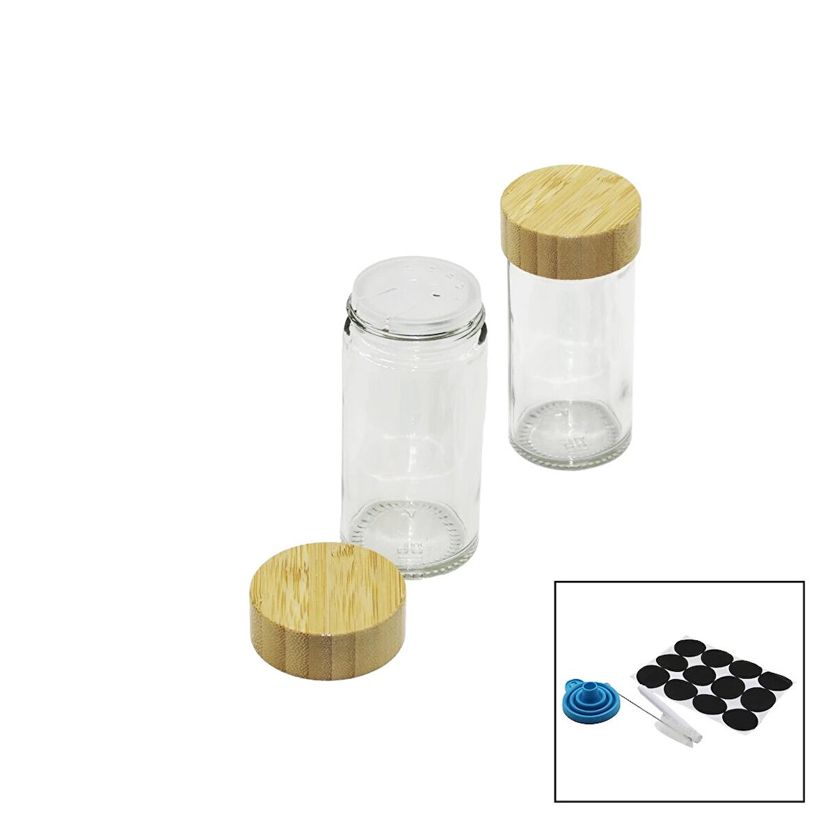 12 PCS TAKIM YUVARLAK CAM BAHARATLIK - TUZLUK BAMBU KAPAKLI (5365)