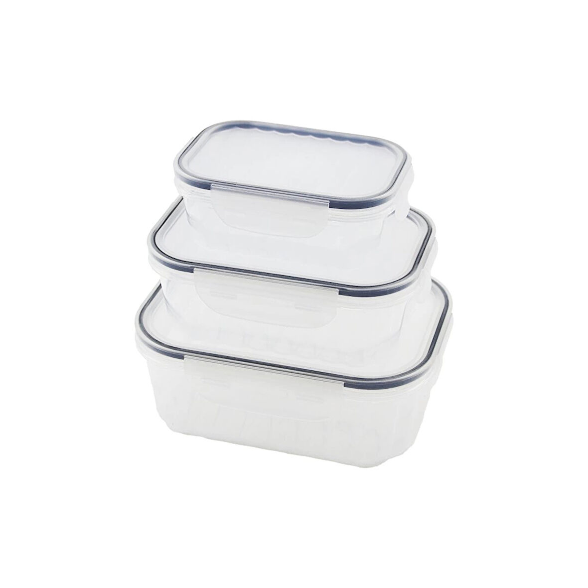 3PCS QUİCK SIZDIRMAZ SAKLAMA KABI SETİ ŞEFFAF KAP - BUĞULU-CONTALI KAPAK  500-1000-1700ML (5365)