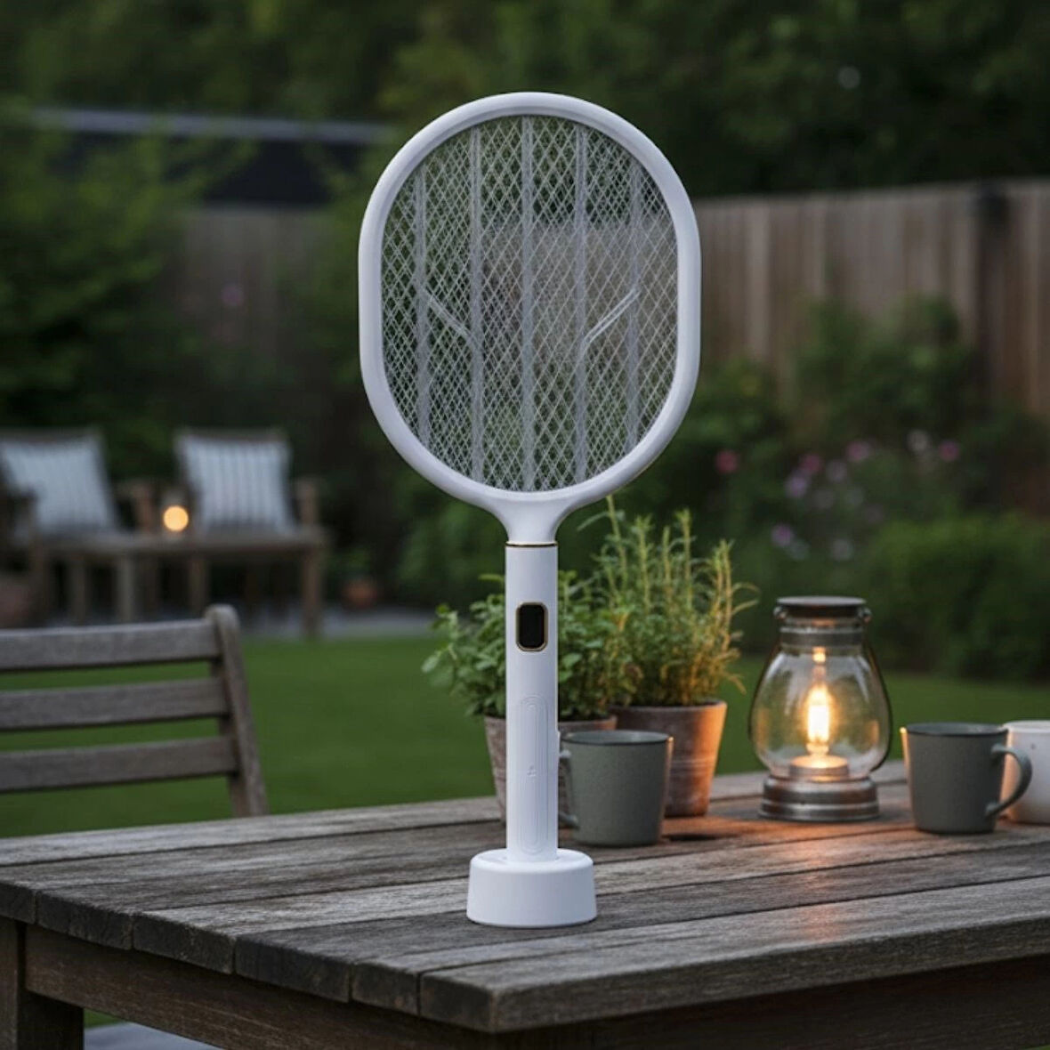 USB Şarjlı Beyaz Renk Kendiliğinden Standlı Şarj Göstergeli UV Işıklı Sinek Öldürme Raketi LTD-718 (5365)