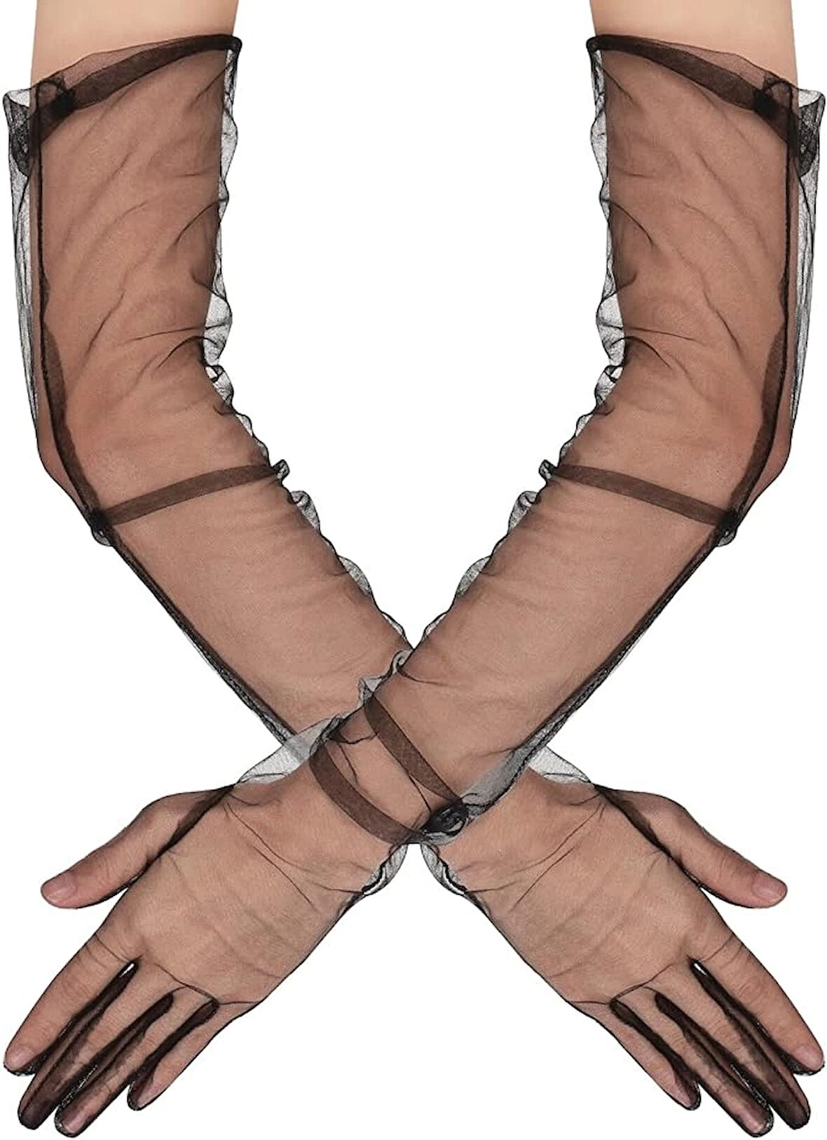 Uzun Boy Likralı Siyah Renk Yetişkin Mega Tül Eldiven 53 cm (5365)