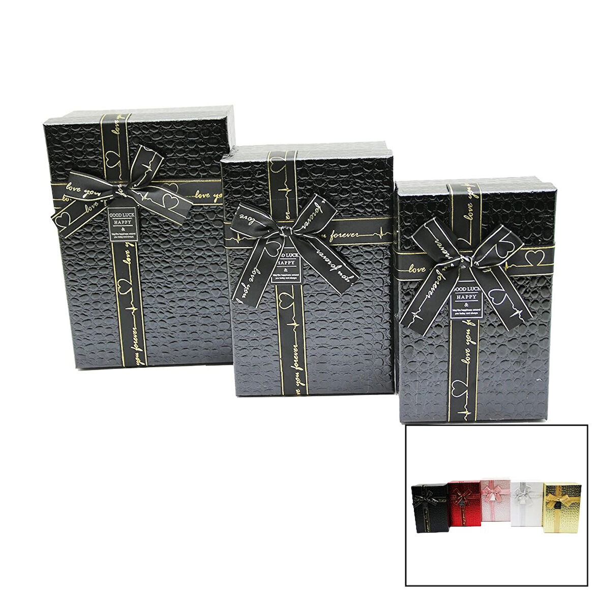 3 LÜ DİKDÖRTGEN DERİ DESENLİ HEDİYE KUTUSU (5365)