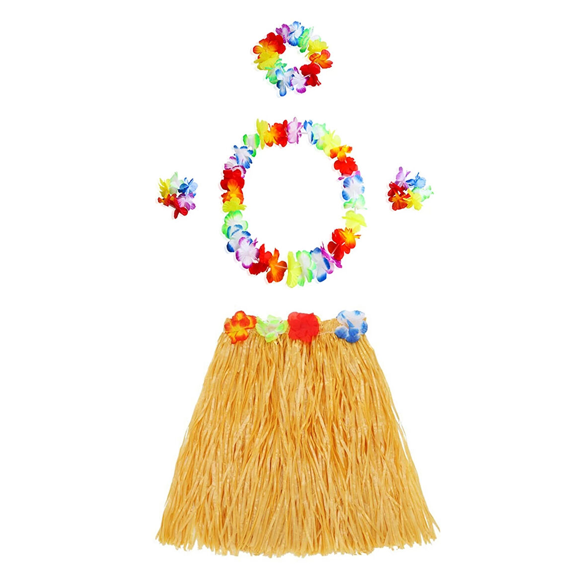 Luau Aloha Hawaii Kolye Etek Taç ve Bileklik Seti Turuncu (5365)