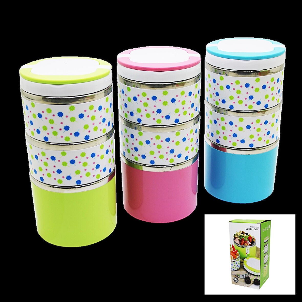 ÇİÇEKLİ 3LÜ SEFER TASI - SAKLAMA KABI RENKLİ 1.26LT (5365)