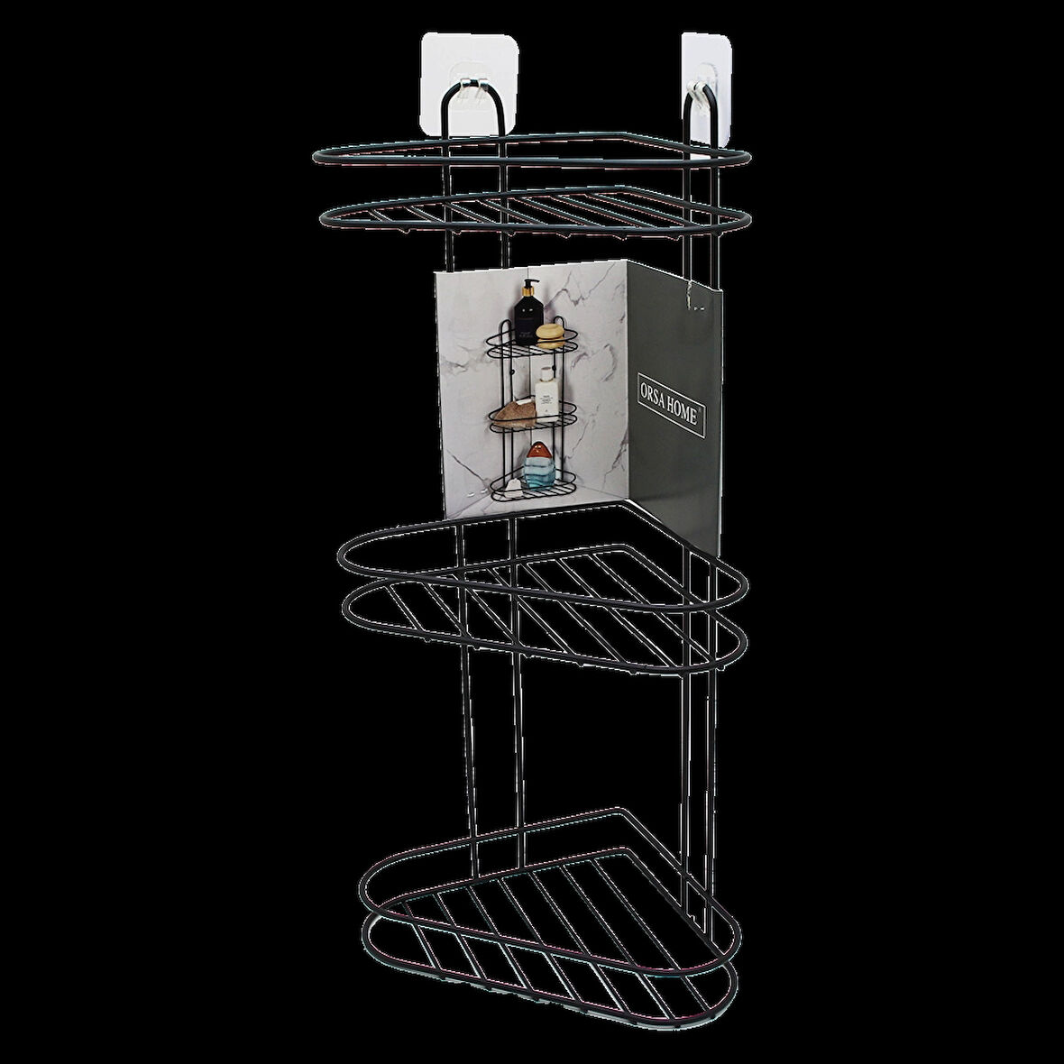 3 KATLI  SİYAH METAL KÖŞE RAFI (5365)