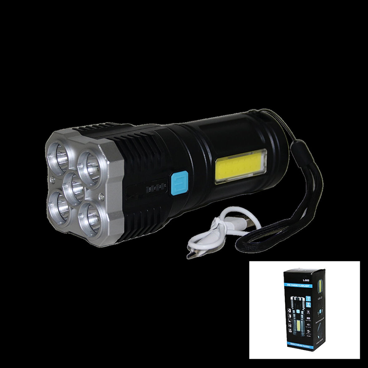 5IN1 + COB LED USB ŞARJLI EL FENERİ (5365)