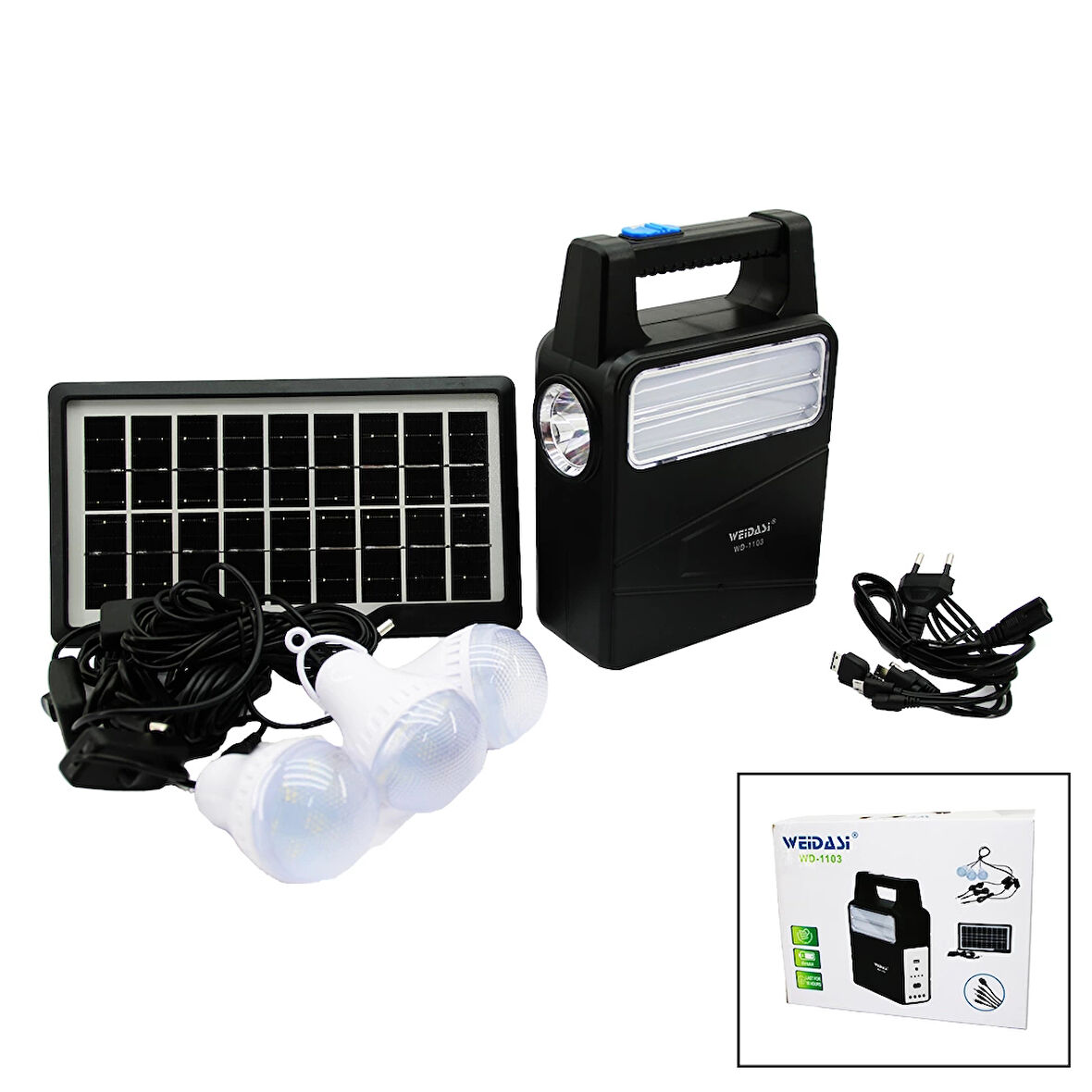 SOLAR SEYYAR PANELLİ - FİŞ ŞARJLI 2İN1 DİKEY MODEL EL FENERİ  - 3 PARÇA  AMPUL KABLOLU - POWERBANK (5365)