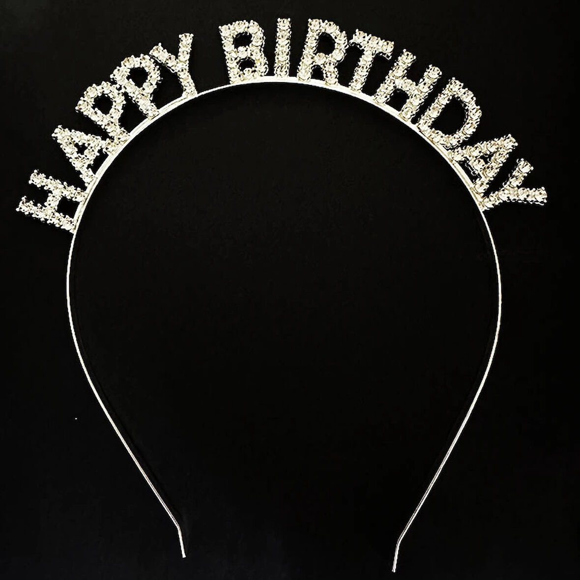 Gümüş Kristal Taşlı Happy Birthday Doğum Günü Tacı İthal Ürün A Kalite 17x16 cm (5365)
