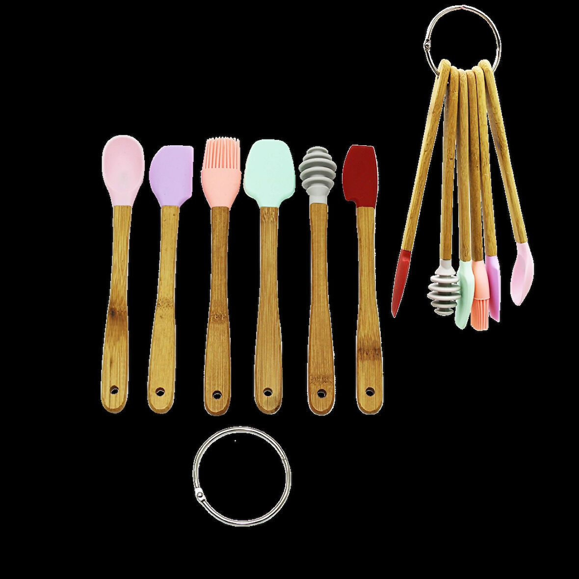 6 PARÇA  MiNİ AHŞAP SAPLI SİLİKON MUTFAK SET (5365)