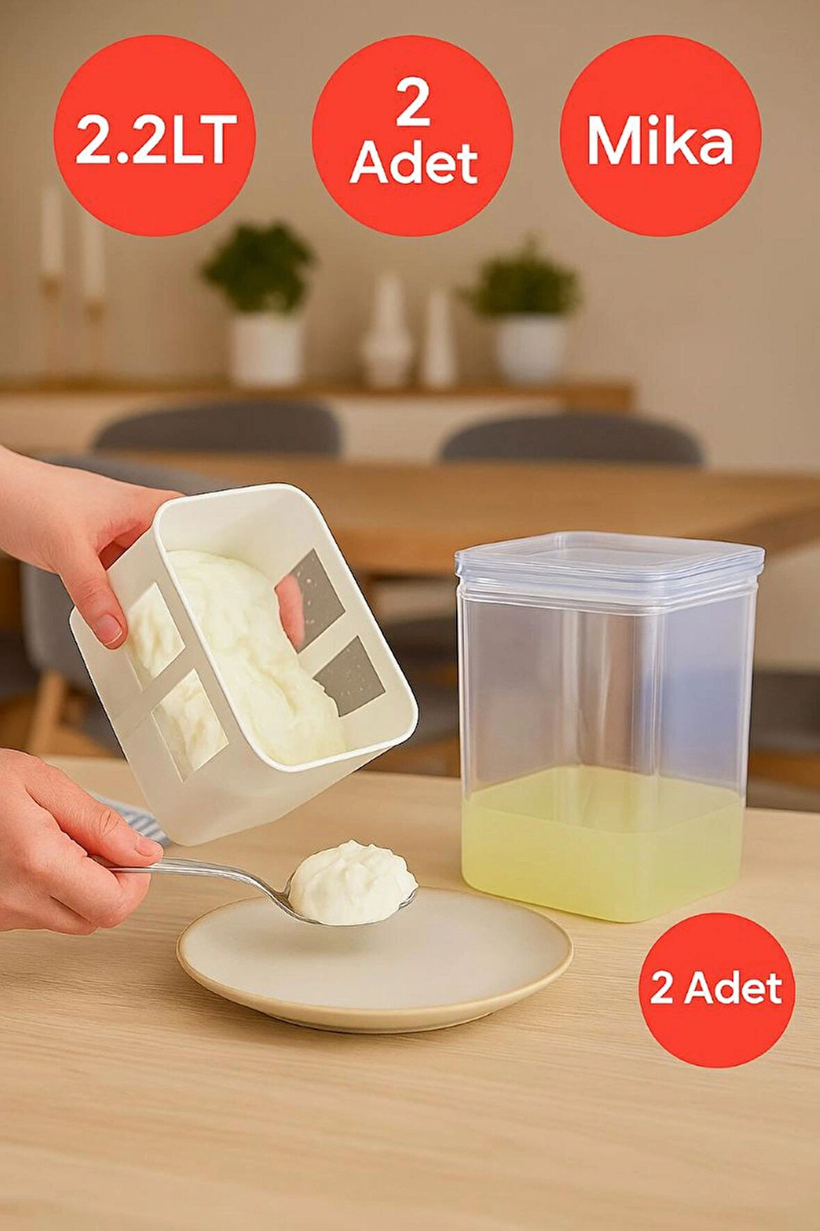 Süzme Yoğurt Filtresi ile Evde Yoğurt Keyfi! 2 Ad Kapasite 2.2LT