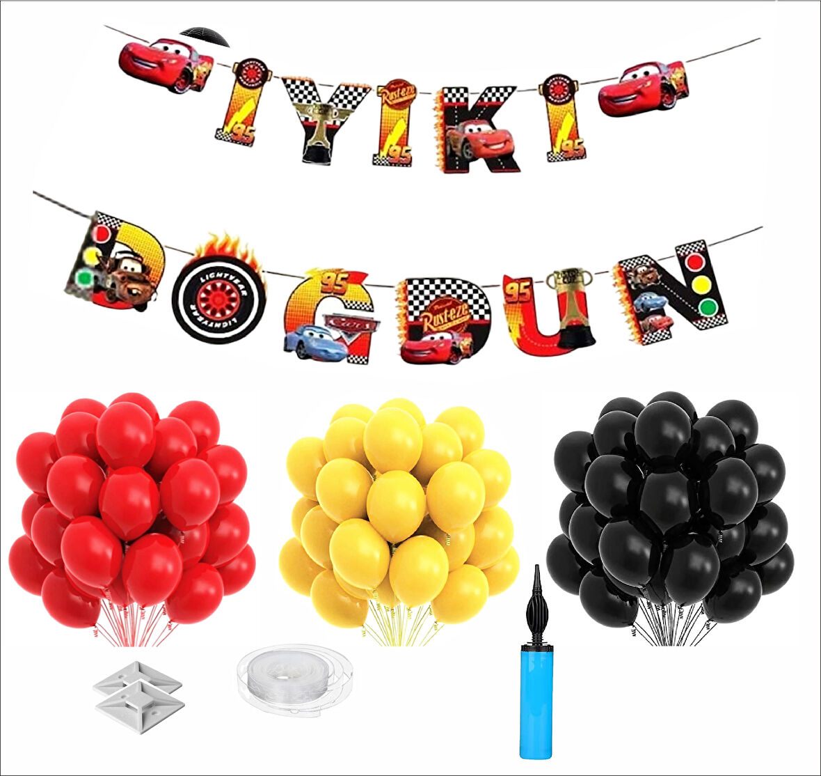 ARABALAR TEMALI MEGA BALON +BANNER SETİ