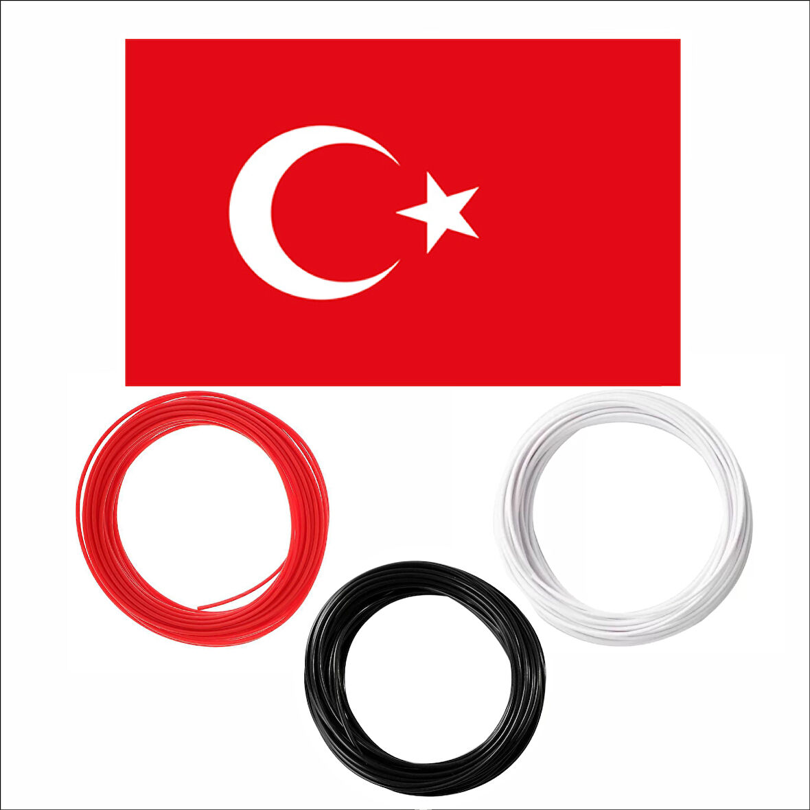 3D Kalem için Türk Bayrağı Temalı (Kırmızı,Beyaz,Siyah) PLA Filament Seti
