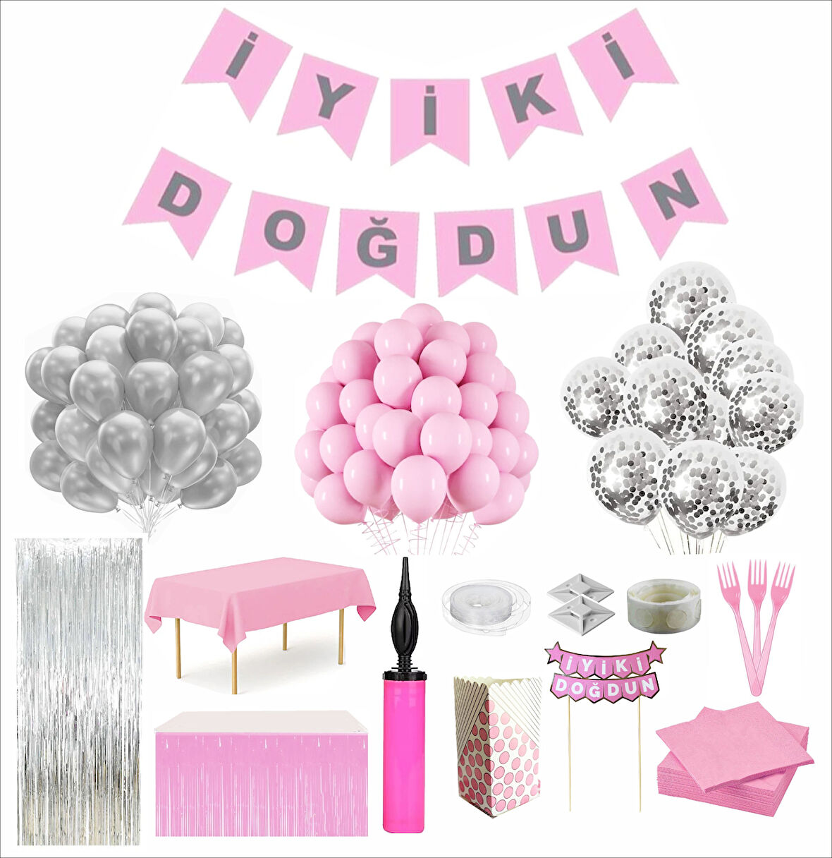 PEMBE-GÜMÜŞ DOĞUM GÜNÜ SETİ