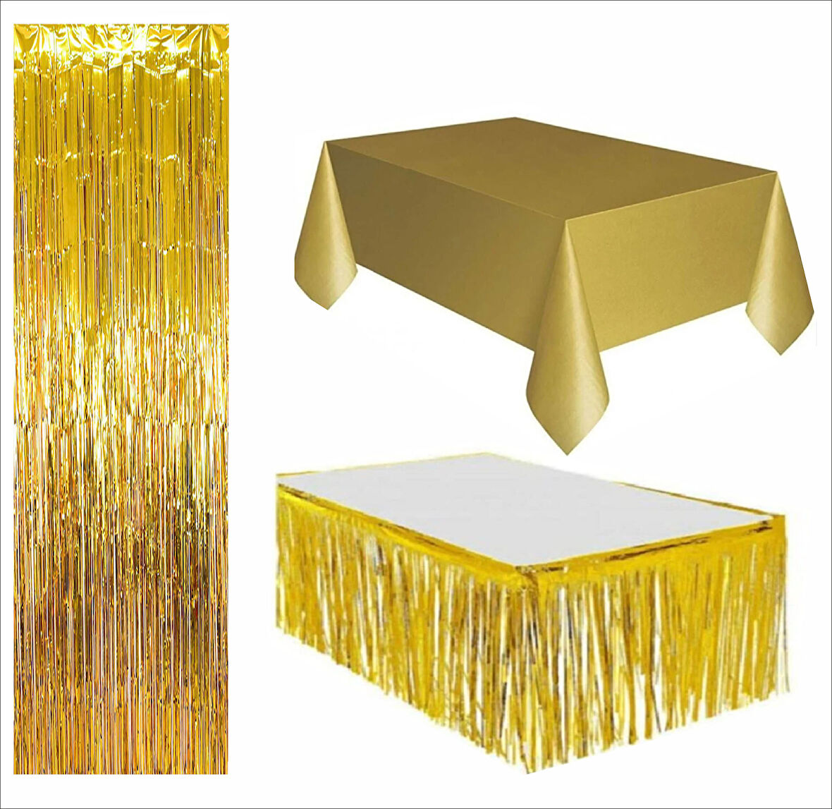 3 PARÇA GOLD MASA ÖRTÜSÜ, GOLD MASA ETEĞİ, GOLD ARKA FON