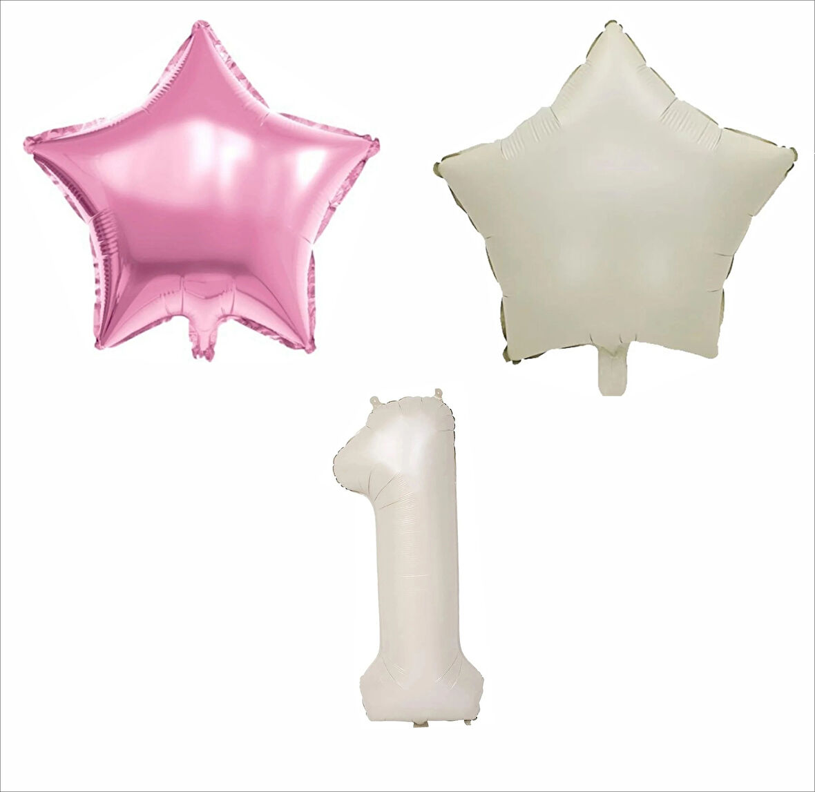 1 YAŞ BEJ RENK FOLYO BALON, 1 ADET PEMBE, 1 ADET BEJ YILDIZ FOLYO BALON