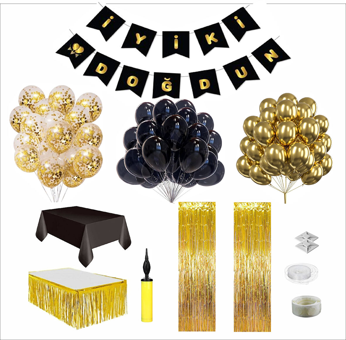 GOLD, SİYAH, ŞEFFAF TEMALI DOĞUM GÜNÜ SETİ