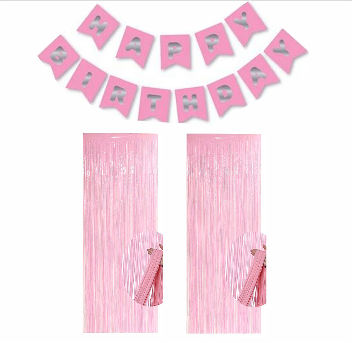 PEMBE-GÜMÜŞ BANNER VE 2 ADET PEMBEFON PERDE