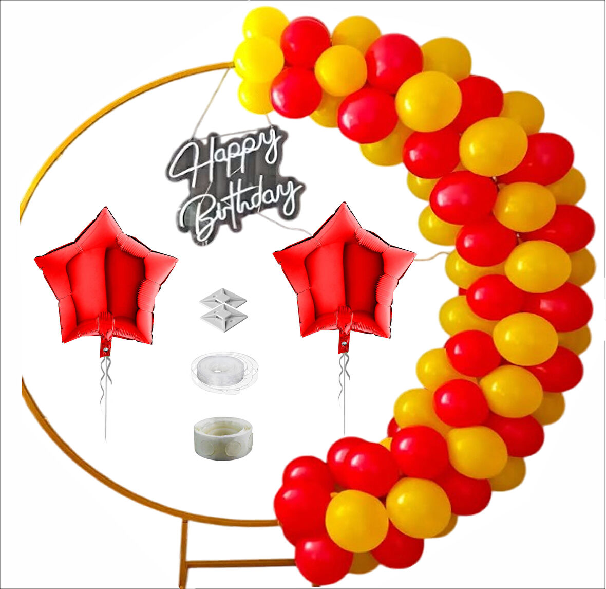 TARAFTAR SARI, KIRMIZI 60 ADET BALON 2 ADET YILDIZ FOLYO BALON SETİ 
