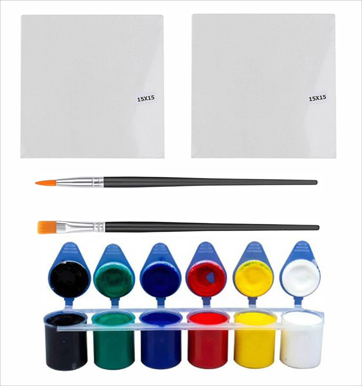 6'lı Akrilik Boya 6x25 Toplam 150 ML+ 2 Adet Fırça+2 adet 15x15 Pres Tuval