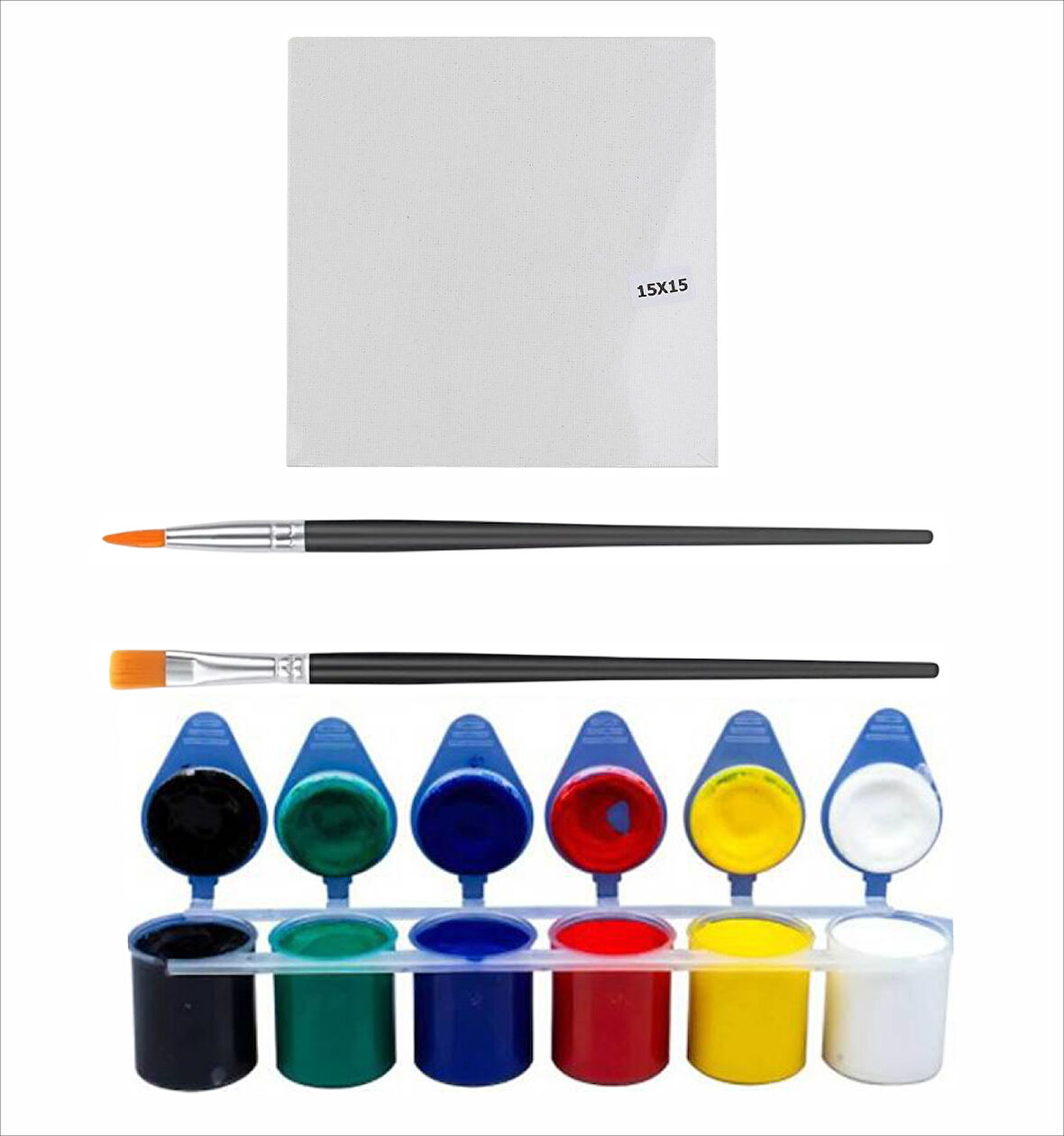 6'lı Akrilik Boya 6x25 Toplam 150 ML+ 2 Adet Fırça+1 adet 15x15 Pres Tuval