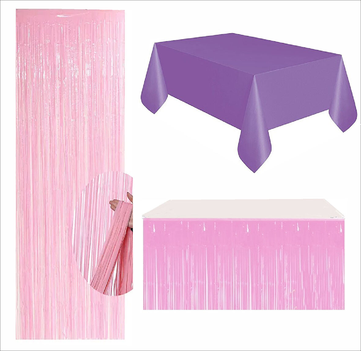 Mor Masa Örtüsü, Pembe Masa Eteği, Pembe Arka Fon 