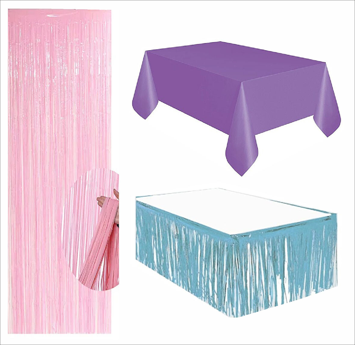 Mor Masa Örtüsü, Mavi Masa Eteği, Pembe Arka Fon 