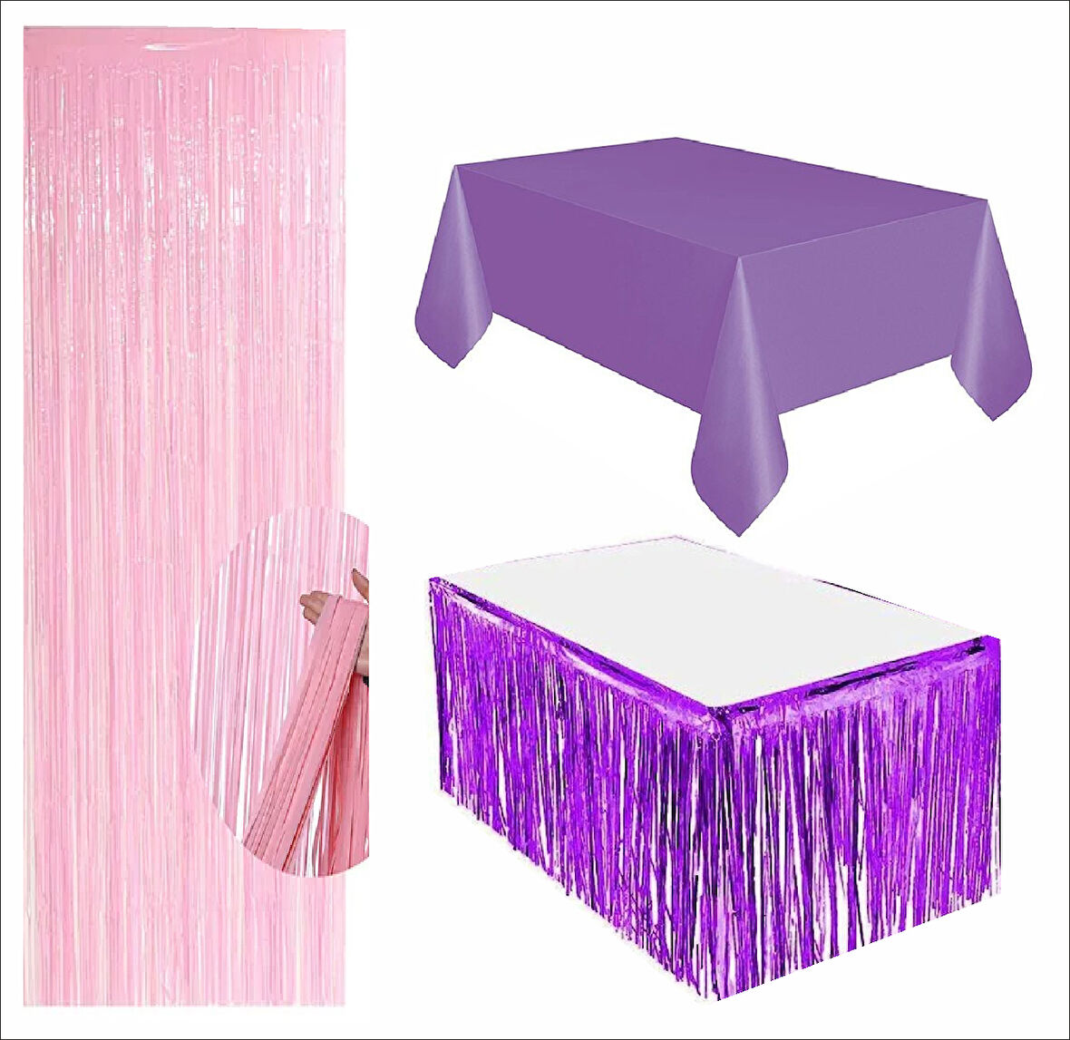 Mor Masa Örtüsü, Mor Masa Eteği, Pembe Arka Fon 