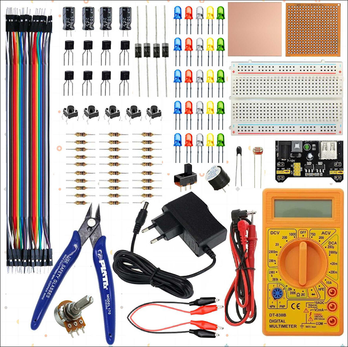 Breaboard Temel Elektronik Eğitim Full Set Dt830d Multimetre Yankeski