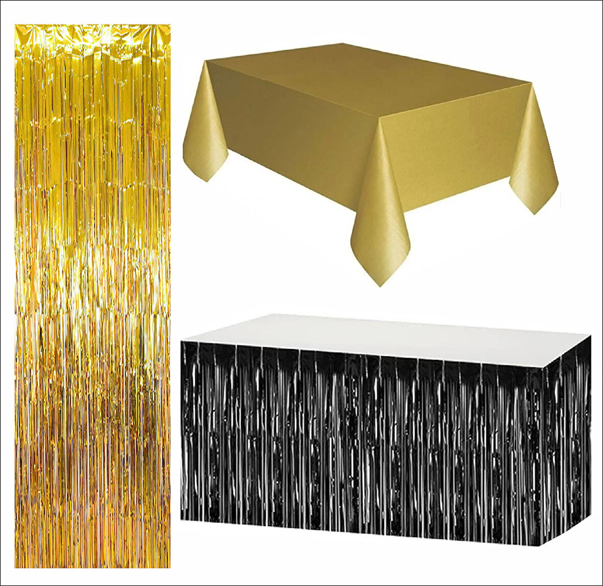 Gold Masa Örtüsü, Siyah Masa Eteği, Gold Arka Fon
