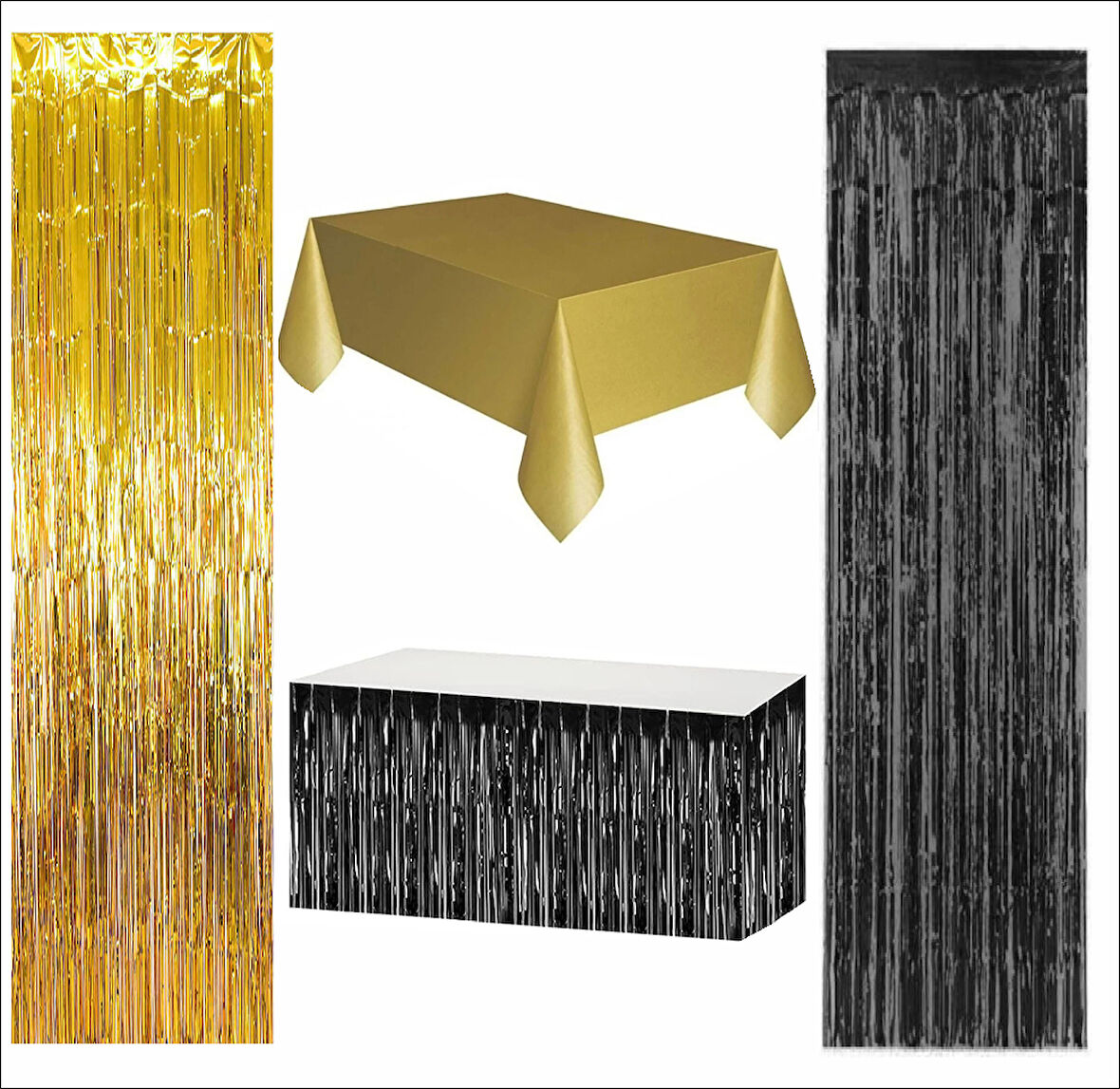Gold Masa Örtüsü, Siyah Masa Eteği, 1 Adet Gold Arka Fon, 1Adet Siyah Arka Fon