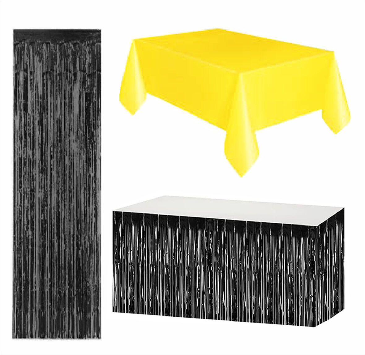 Sarı Masa Örtüsü, Siyah Masa Eteği, Siyah Arka Fon