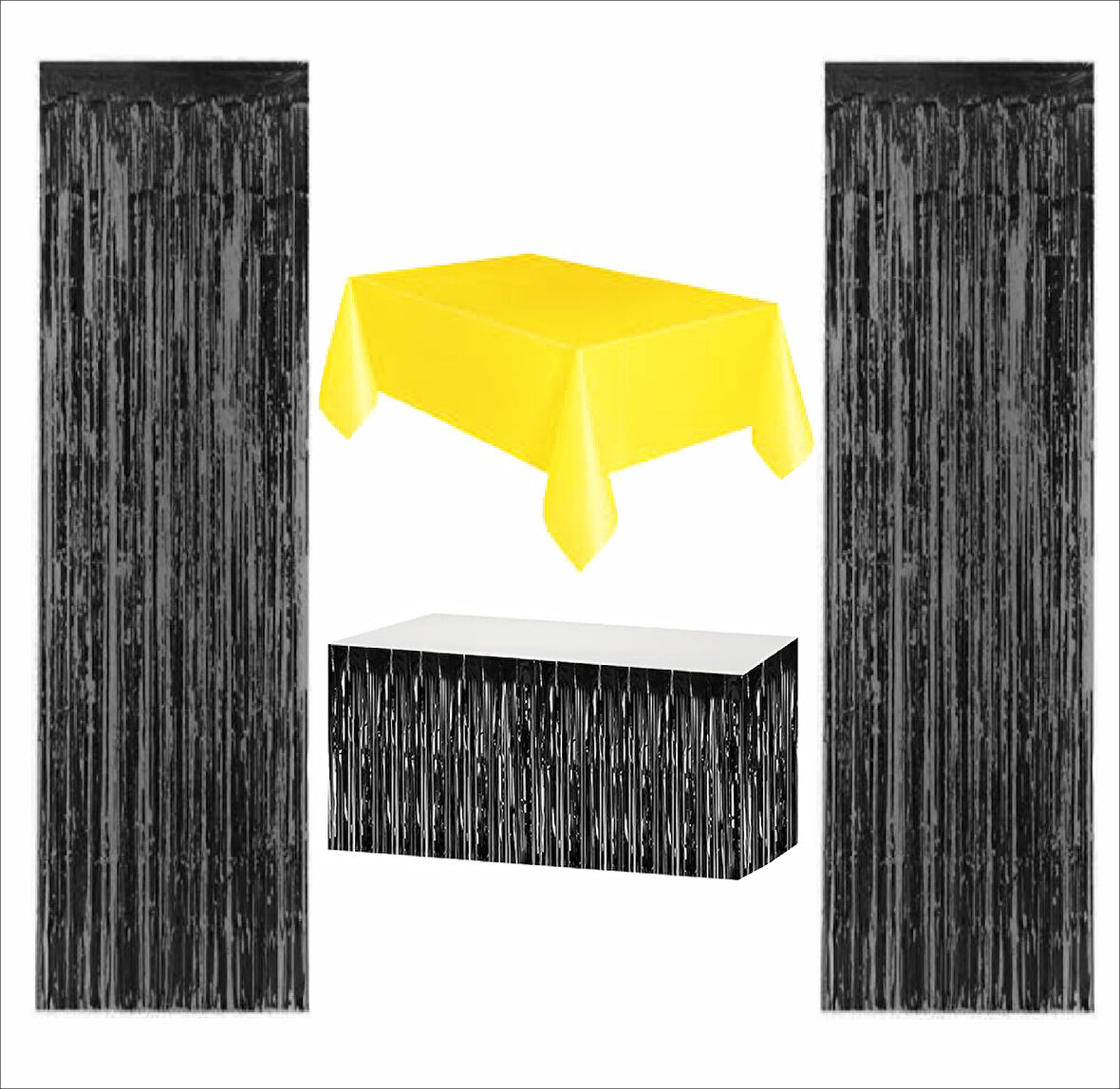 Sarı Masa Örtüsü, Siyah Masa Eteği, 2 Adet Siyah Arka Fon
