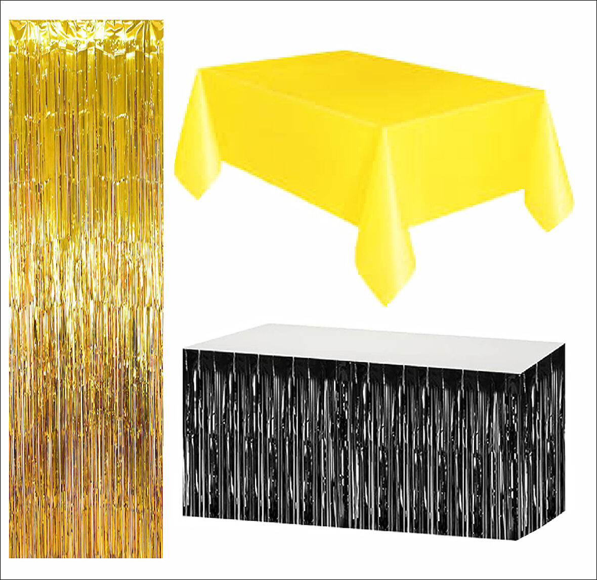 Sarı Masa Örtüsü, Siyah Masa Eteği, Gold Arka Fon