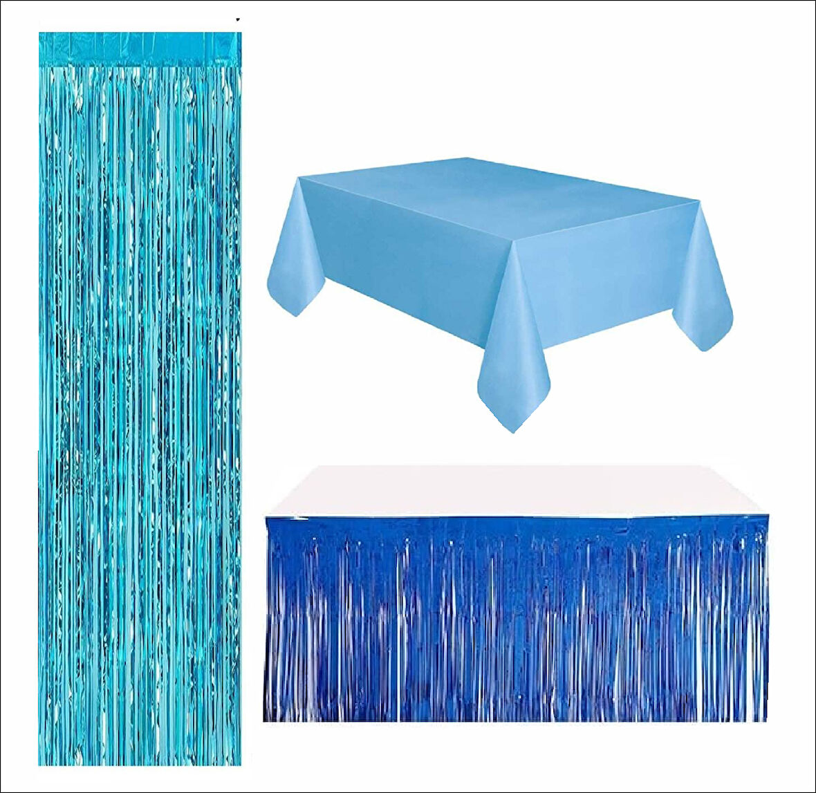 Mavi Masa Örtüsü, Lacivert Masa Eteği, Mavi Arka Fon