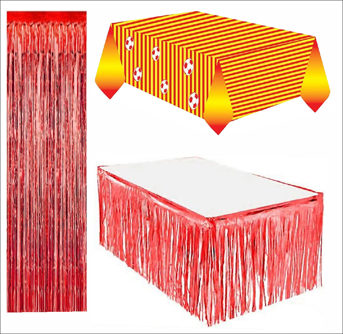 Taraftar Sarı Kırmızı Masa Örtüsü, Kırmızı Masa Eteği, Kırmızı Arka Fon