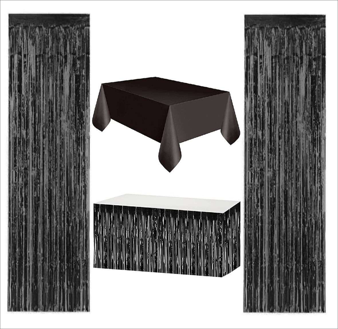 Siyah Masa Örtüsü, Siyah Masa Eteği, 2 Adet Siyah Arka Fon