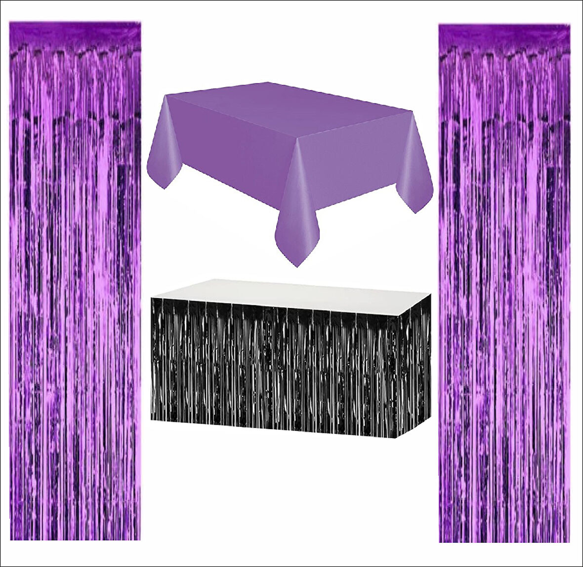 Mor Masa Örtüsü, Siyah Masa Eteği,  2 Adet Mor Arka Fon