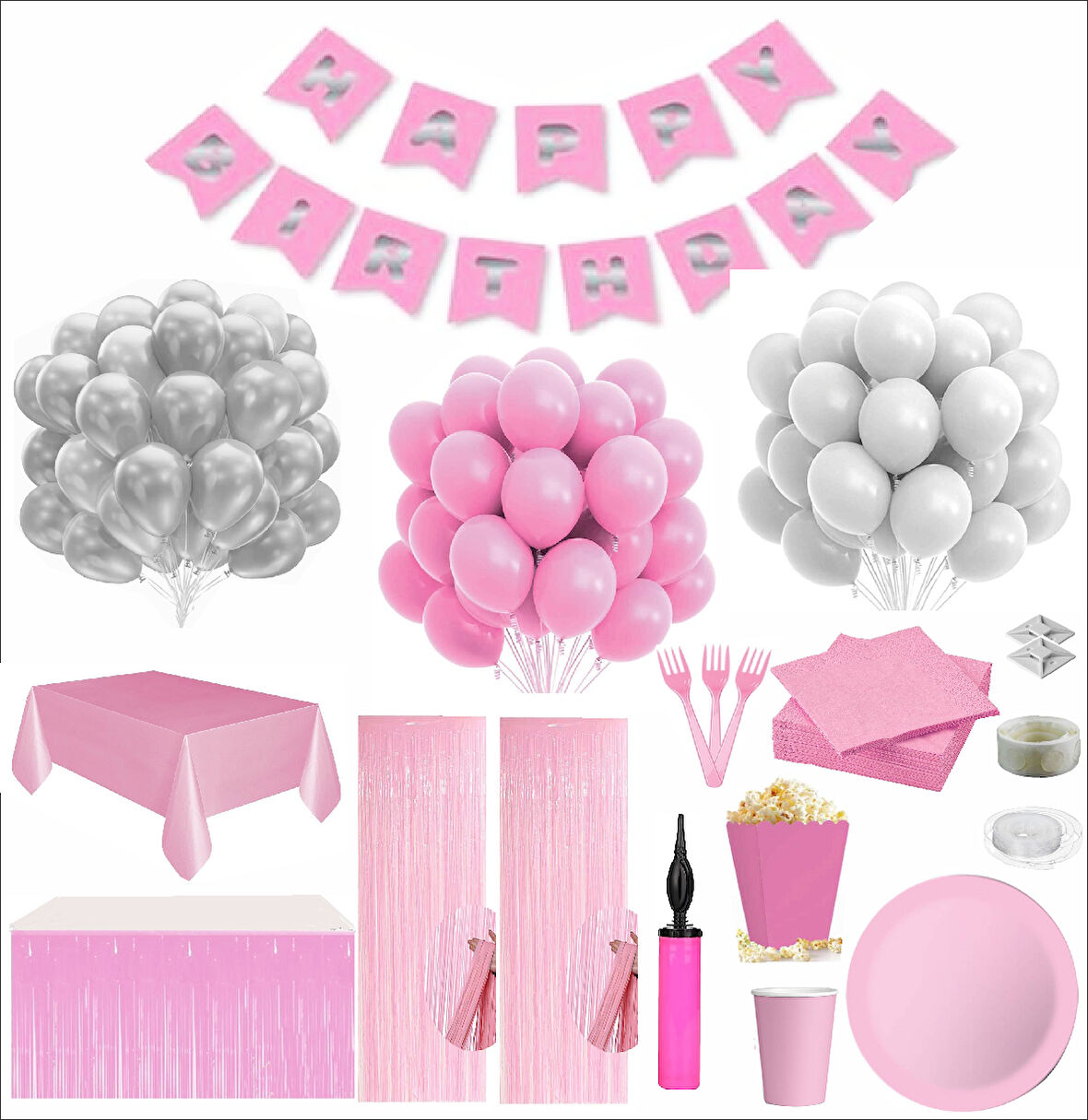 Pembe Beyaz 24 Kişilik Full Doğum Günü Seti