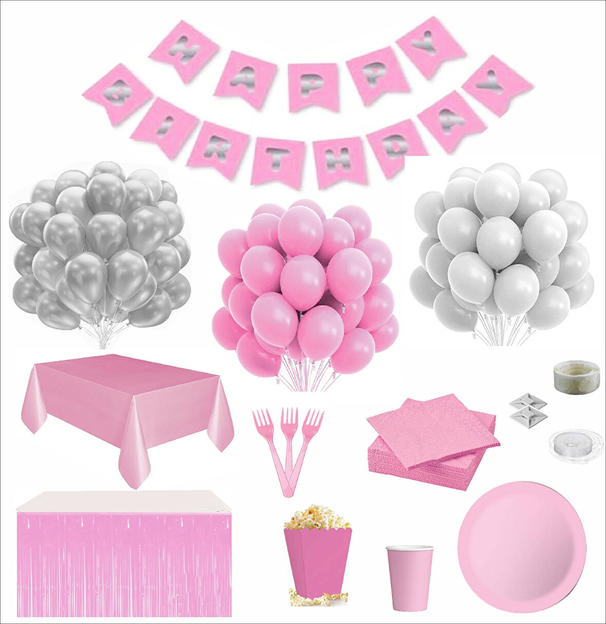 Sofra Setli Pembe Beyaz 16 Kişilik Doğum Günü Seti