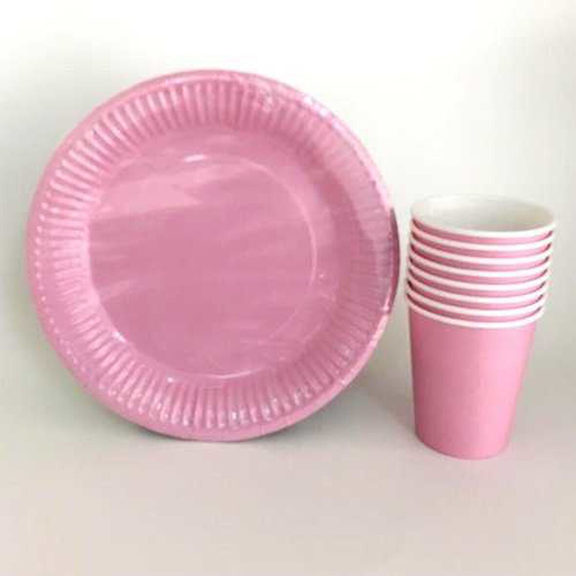 Pembe 8 Adet Tabak ve 8 Adet Pembe Bardak 