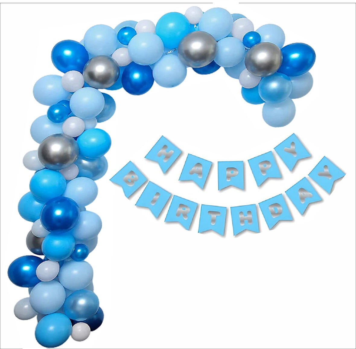 Lacivert, Mavi, Gümüş Balon-Banner Seti