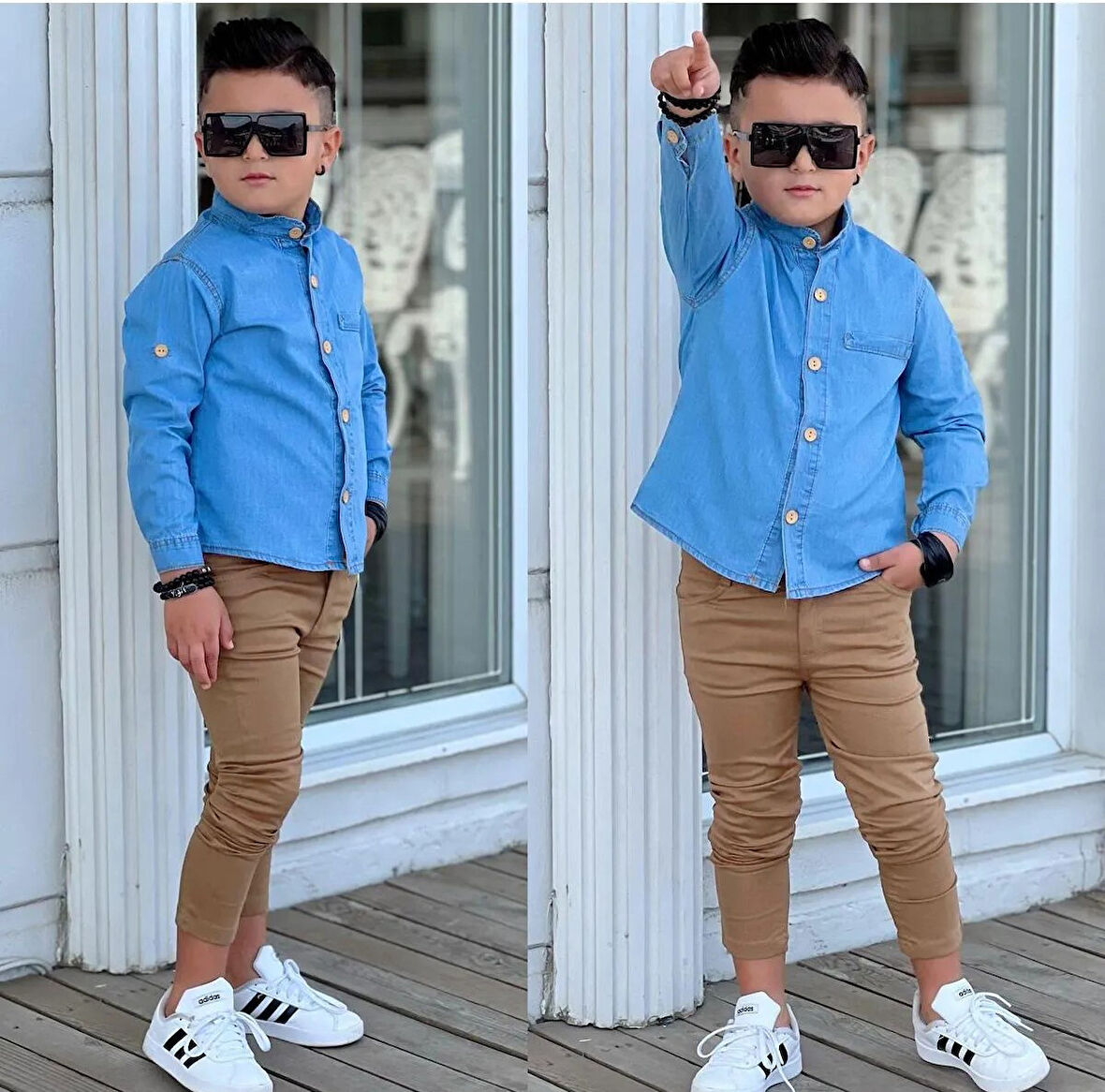 MODAVALS HAKİM YAKA DENIM GÖMLEK & GABARDİN PANTOLON ERKEK ÇOCUK 2’Li TAKIM