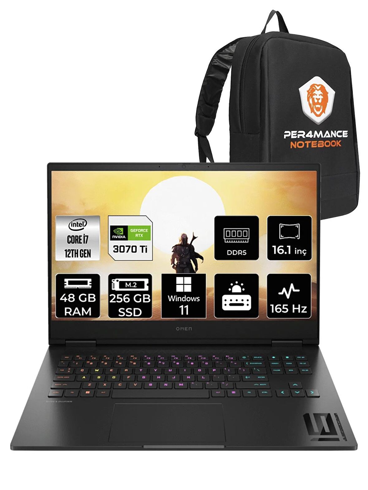 HP OMEN 16  i7-12700H 48GB RAM 256GB SSD RTX3070Ti/8GB 165HZ 16.1 QHD W11PRO 7H8Z5EA & PER4 ÇANTA