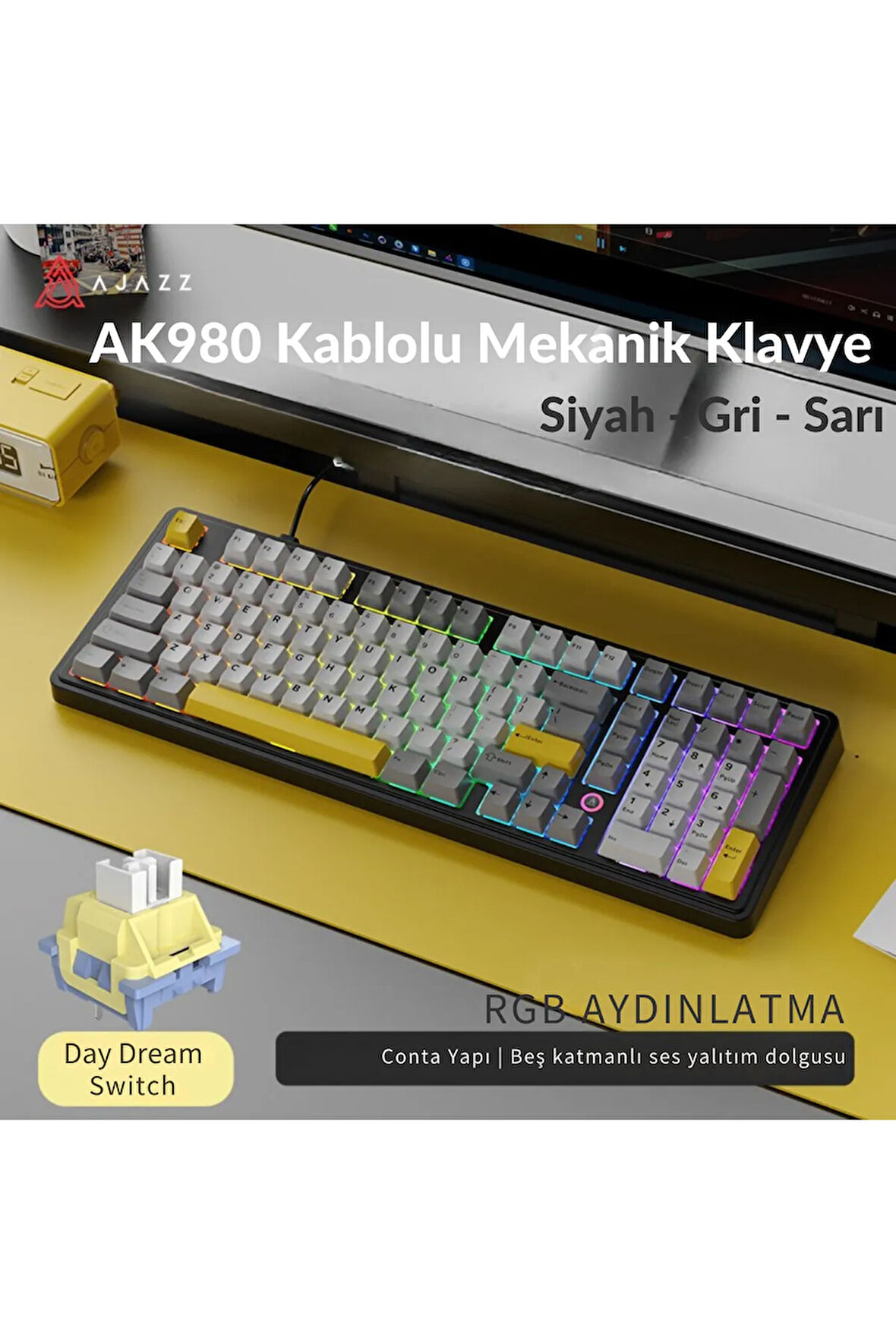AK980 DayDream Switch Kablolu Mekanik Oyun Klavyesi- RGB Aydınlatmalı- Siyah
