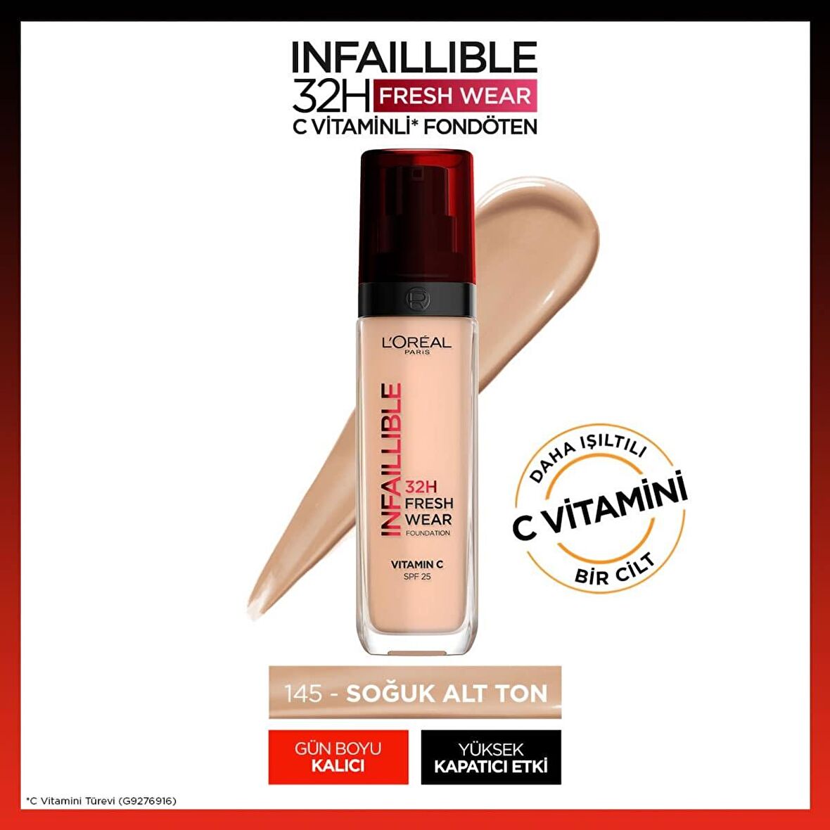 L'Oréal Paris Infaillible 32H Fresh Wear C Vitaminli Fondöten - 145 Rose Beige